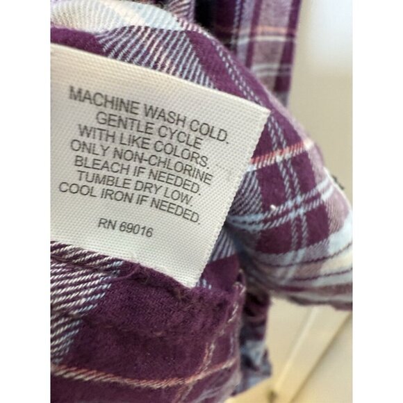 Le Tigre Women’s Button Up Plaid Purple Blue White Soft Flannel Size Large - Picture 9 of 11
